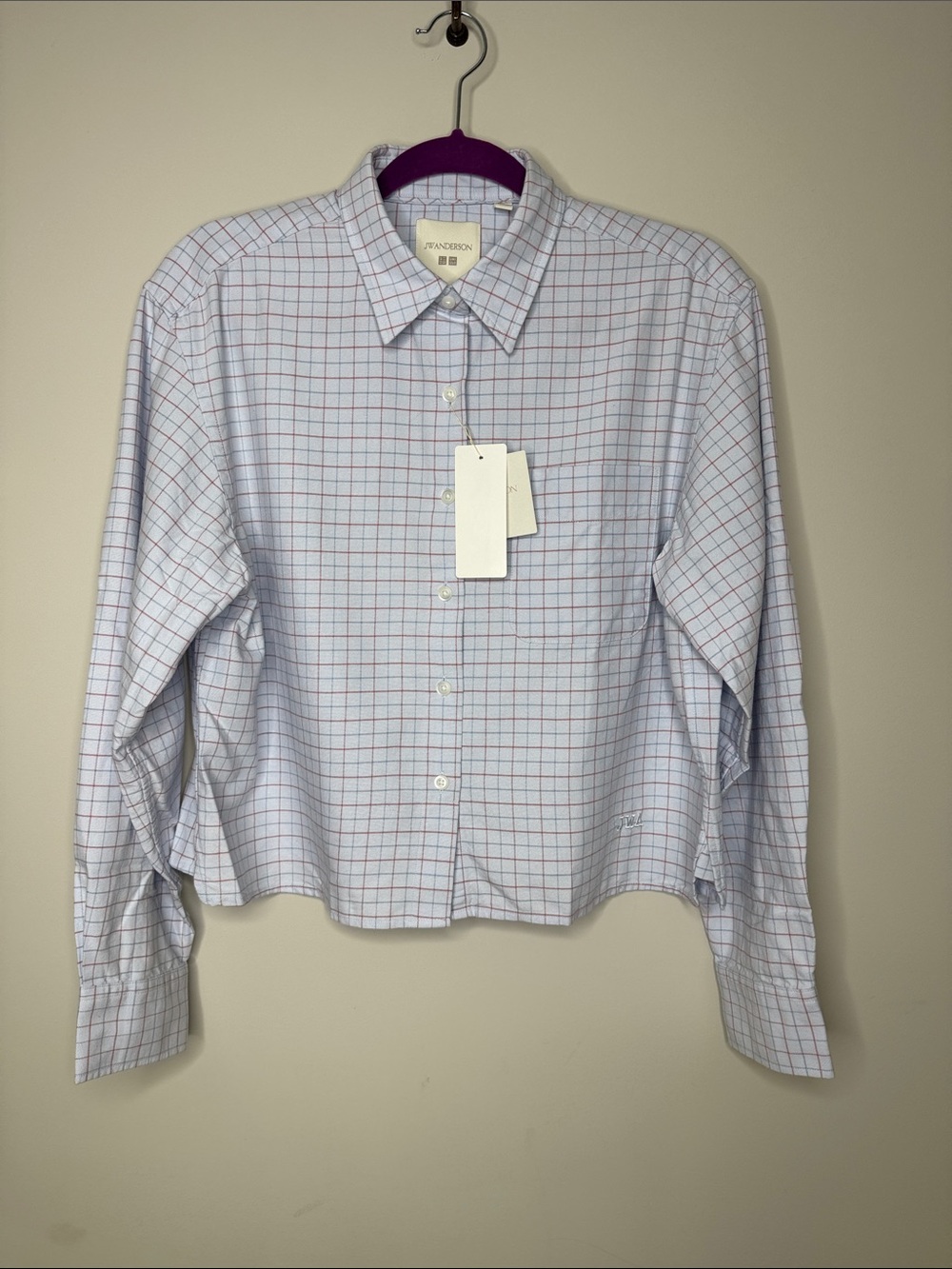JW Anderson x Uniqlo Cropped Checked Button-Down Shirt Sz Small